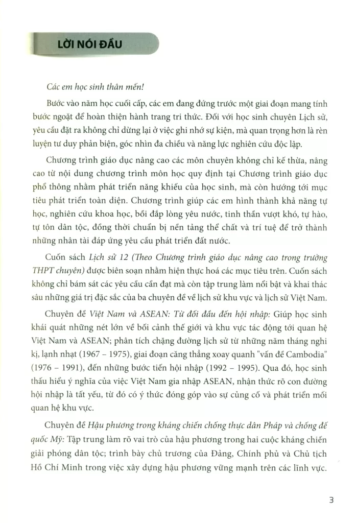 LỊCH SỬ 12 (Theo chương trình giáo dục nâng cao trong trường THPT chuyên)